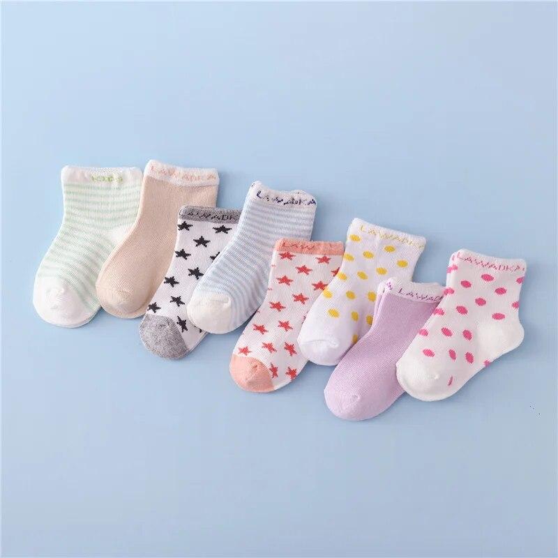 5 párů/sada Novorozenci Chlapci Dívčí Ponožky Pruhované Bavlněné Kreslené Módní Ponožky Pro Dívky Chlapci Batole Podzim Zima 0-3R