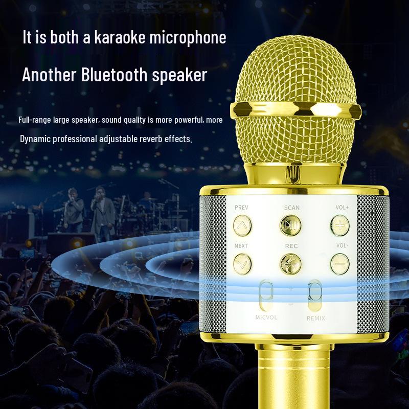 WS858 Wireless Bluetooth Karaoke Microphone: All-in-one Speaker & Singing Toy for Kids.