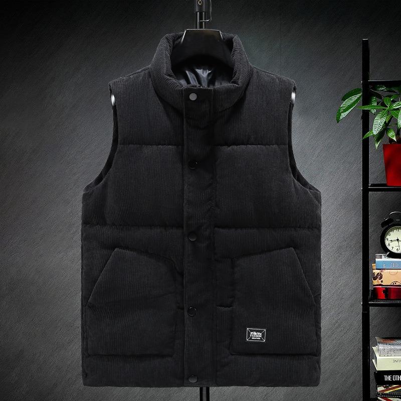 

Vest men s autumn and winter coat trendy corduroy handsome casual down cotton vest versatile vest M (60-42.5 kg) чорний