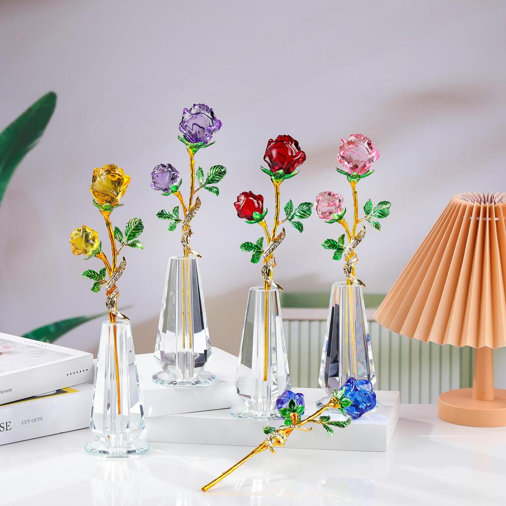 K9 Crystal Purple Rose Figurine for Purple Rose In a Romantic or Day Gift for Her or Friends Women, Never-Withering Vase, Birthday, Valentine's Day,