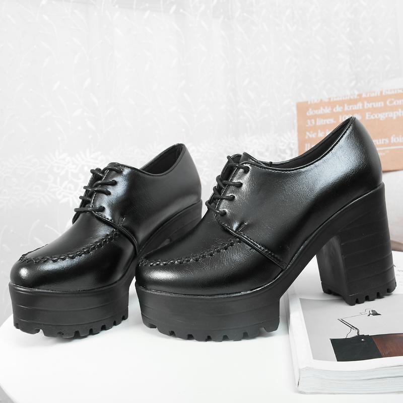 

Мода Весна и Осень Новый стиль мода Круглый носок высокий каблук Женская обувь Перекрещенный союзка досуг Квадратный каблук Женская обувь 35 чёрный