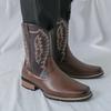 Designer Men's Retro Western Cowboy Boots Mens Fashion Patchwork Embroidery Mid-calf Leather Boot Designer Casual Shoes For Men