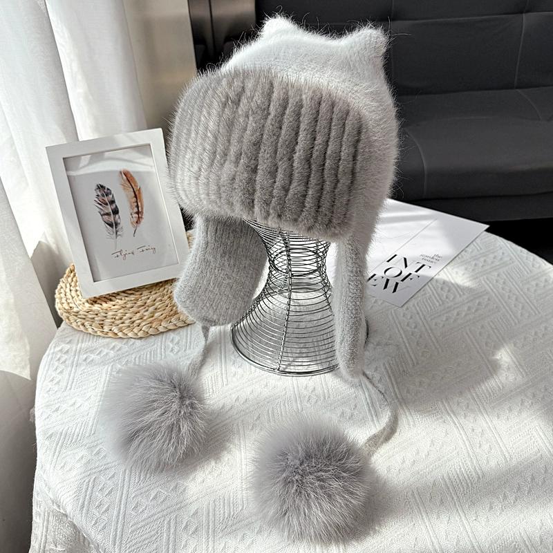 Winter New Mink Hair Lei Feng Hat Korean Version Cute Fox Hairball Casual Face Small Warm Ear Protection Fur Hat