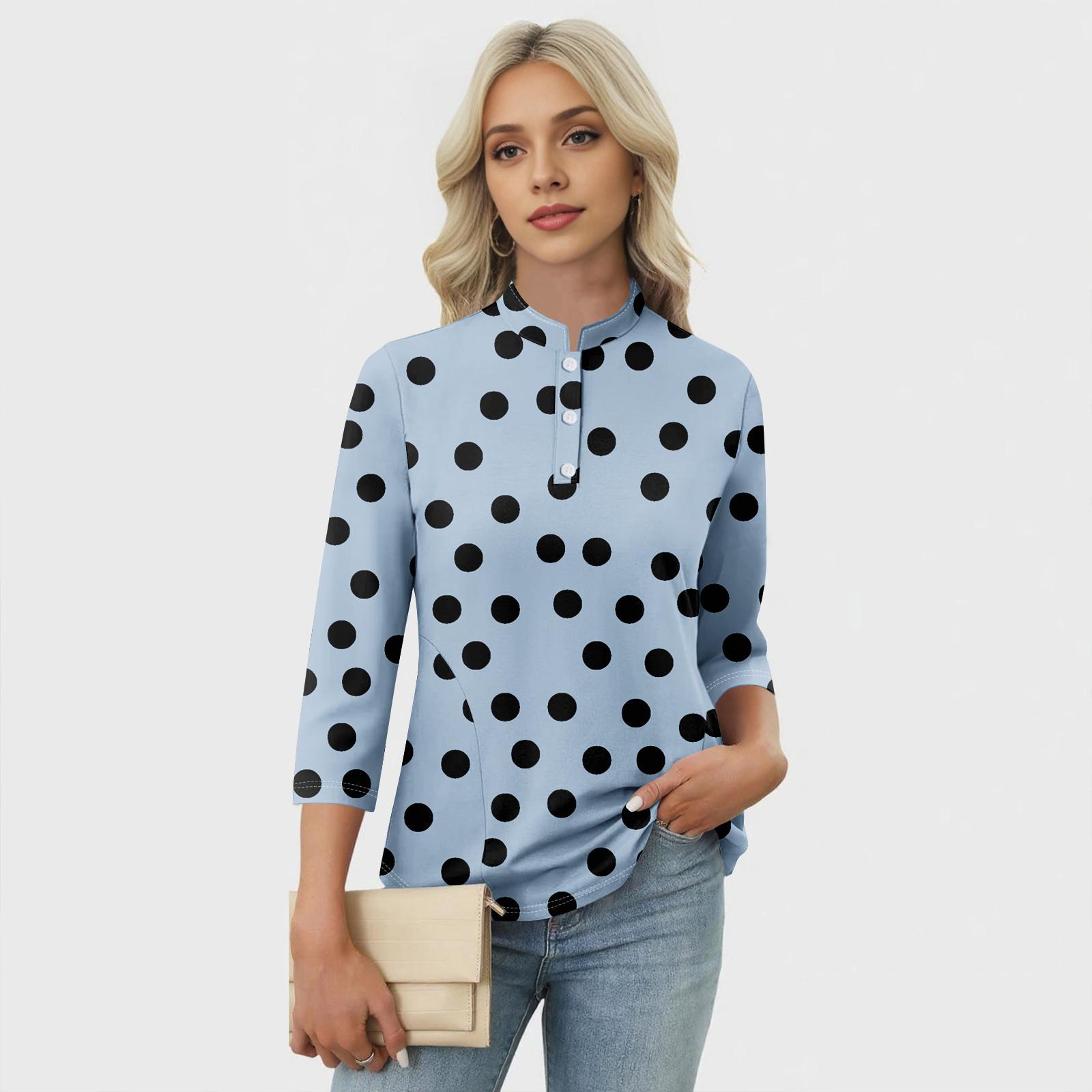 

Women s Casual Floral Print V-Neck 4/3 Sleeve Decorative Button T-Shirt Top L