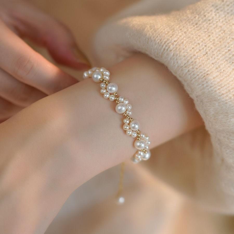 1pc Elegant Adjustable Faux Pearl Beaded Bracelet for Women, Geometric Design, Sophisticated Stylish Accessory for Daily Use, Parties, and Vacations