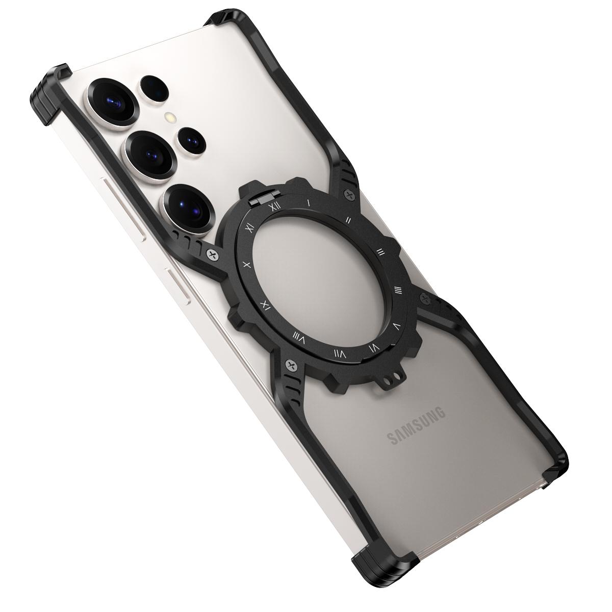 

Для Samsung Galaxy S24 Ultra Чохол Світловідбивна Магнітна Підставка Алюмінієвий сплав+PC Бампер Чохол для телефону Відведення тепла Black