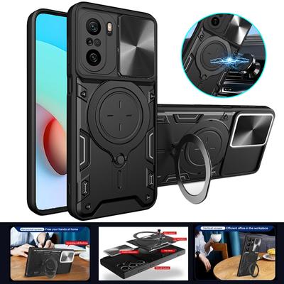 Pentru Xiaomi POCO F3 Husă de lux Suport de inel magnetic pentru cameră glisantă Husă de telefon rezistentă la șocuri pentru Poco Poko Little F3 F 3 3F Husă din spate