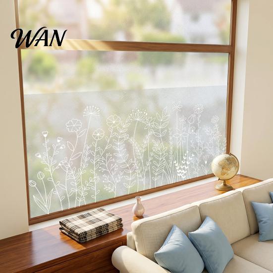 Privacy Window Film Frosted Flower Static Glass Sticker Floral Plants Decorative Cling Decal Waterproof UV Sun Blocking Cover for Home Office Kitchen
