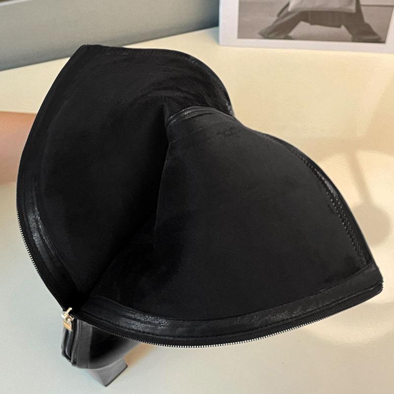 Women's High-heeled Boots Autumn and Winter New Thick-heeled Solid-color Large-size Simple Medium Boots