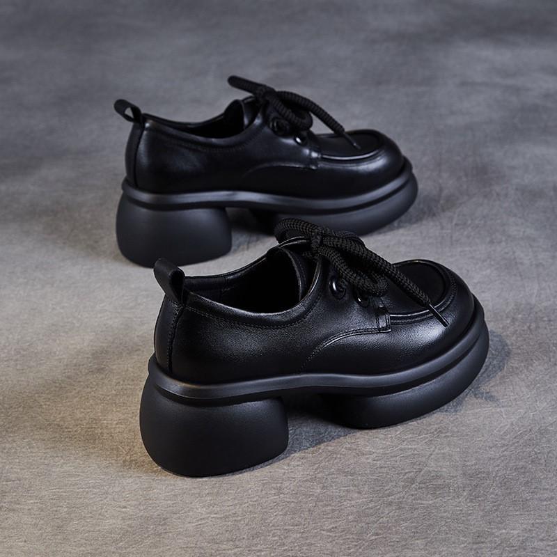 Johnature British Style Women's Platform Shoes Genuin Leather Casual Versatile Lace Up Commuting Shoes