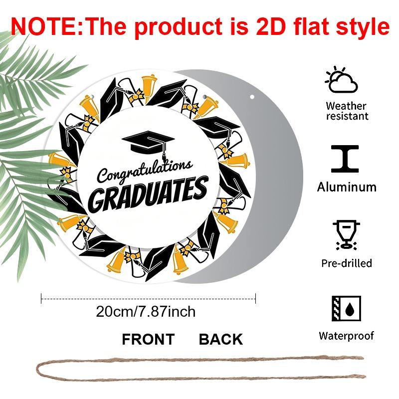 2D Flat Aluminum Graduation-themed Wall Hanging, Available in Various Sizes, with A Preppy Black, White, and Gold Color Scheme. Ideal for Home Décor