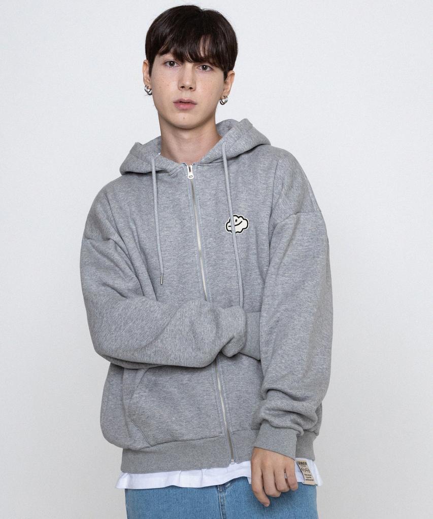 Graver [Unisex] Cloud Smile Embroidered Zip-Up Hoodie_Gray