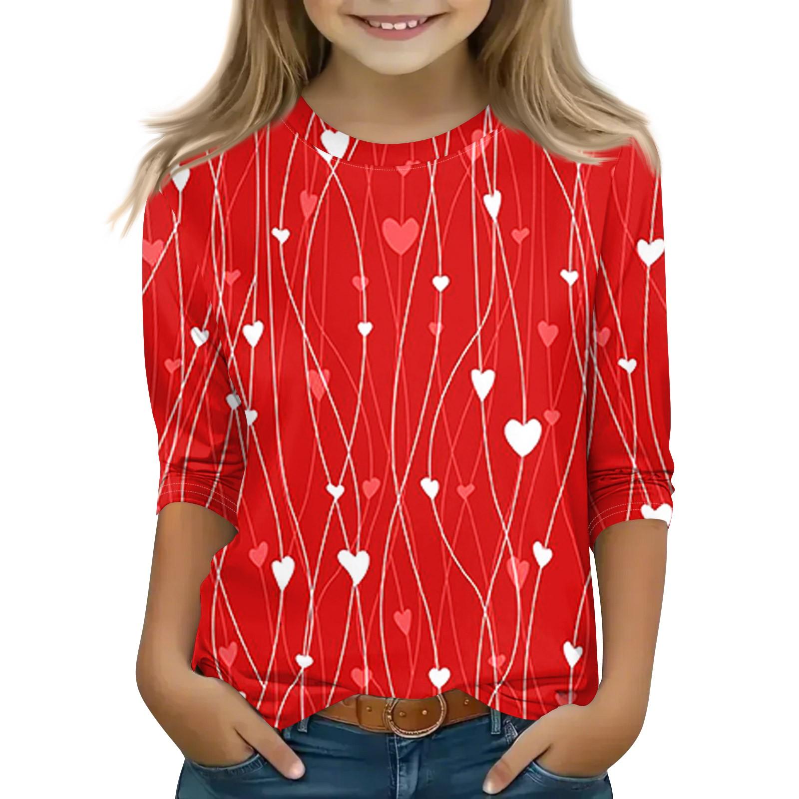 

Топы с принтом для девочек 5-16 лет с круглым вырезом и рукавами 3/4 Футболки Модные топы Наряды Футболки 140 красный