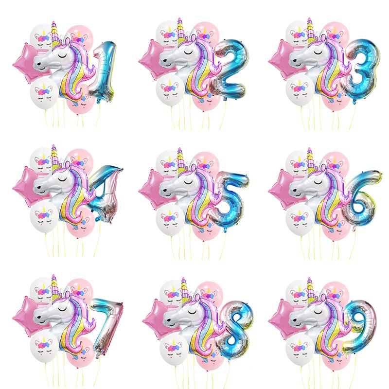 Colorful Unicorn Gradient Rainbow Foil Balloon Set