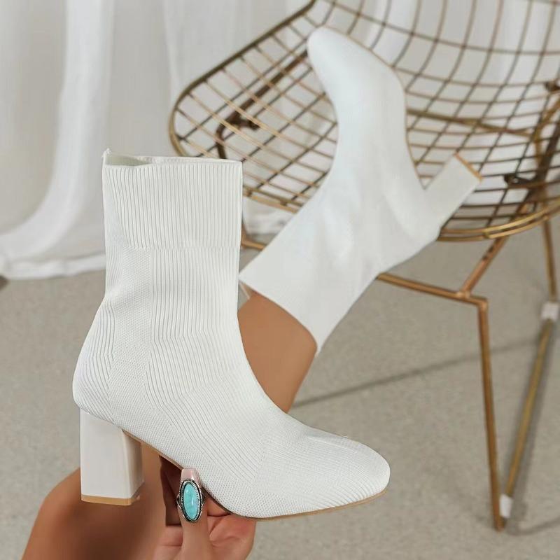 Fashion Autumn New Coarse Heel Single Boots Women's Square Head Mesh Cloth Breathable Anti-slip Wear-resistant Short Boots