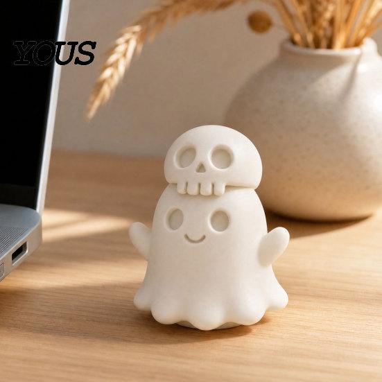 Decorative Ghost Sculpture 3D Printed Skull Figurine, Spooky Gothic Statue, Mini Ornament Cartoon for Table Centerpiece Shelf Desk Decor
