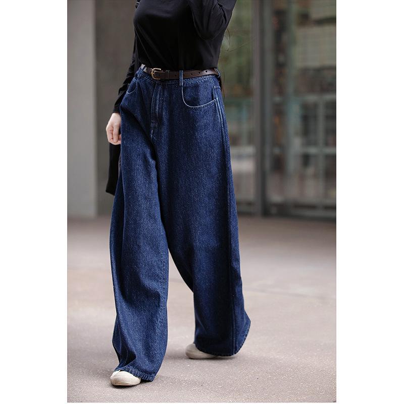 

Women s Deep Indigo Wide-Leg Mid-Waist Jeans Small