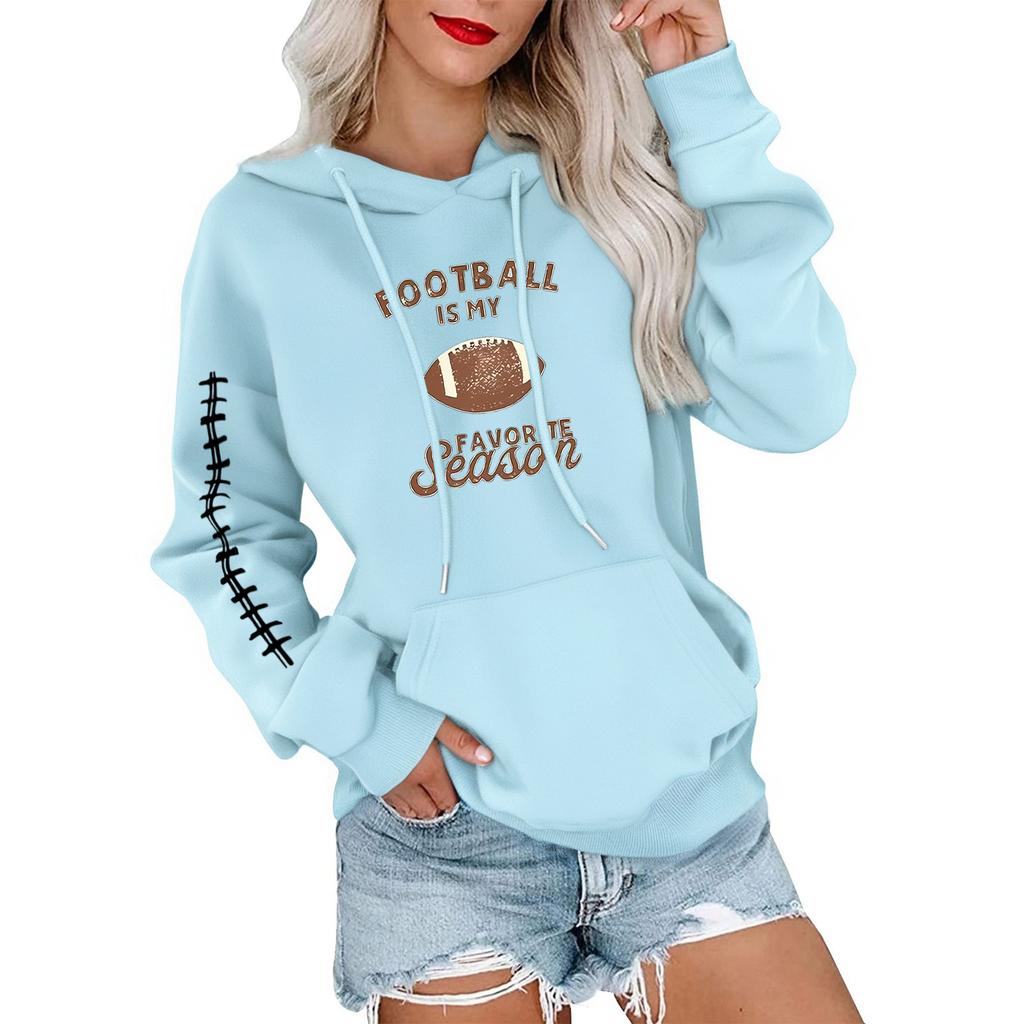 Women's Fashionable, Casual, Comfortable Round-neck, Hooded, Long-sleeved, Rugby-print Warm Sweater