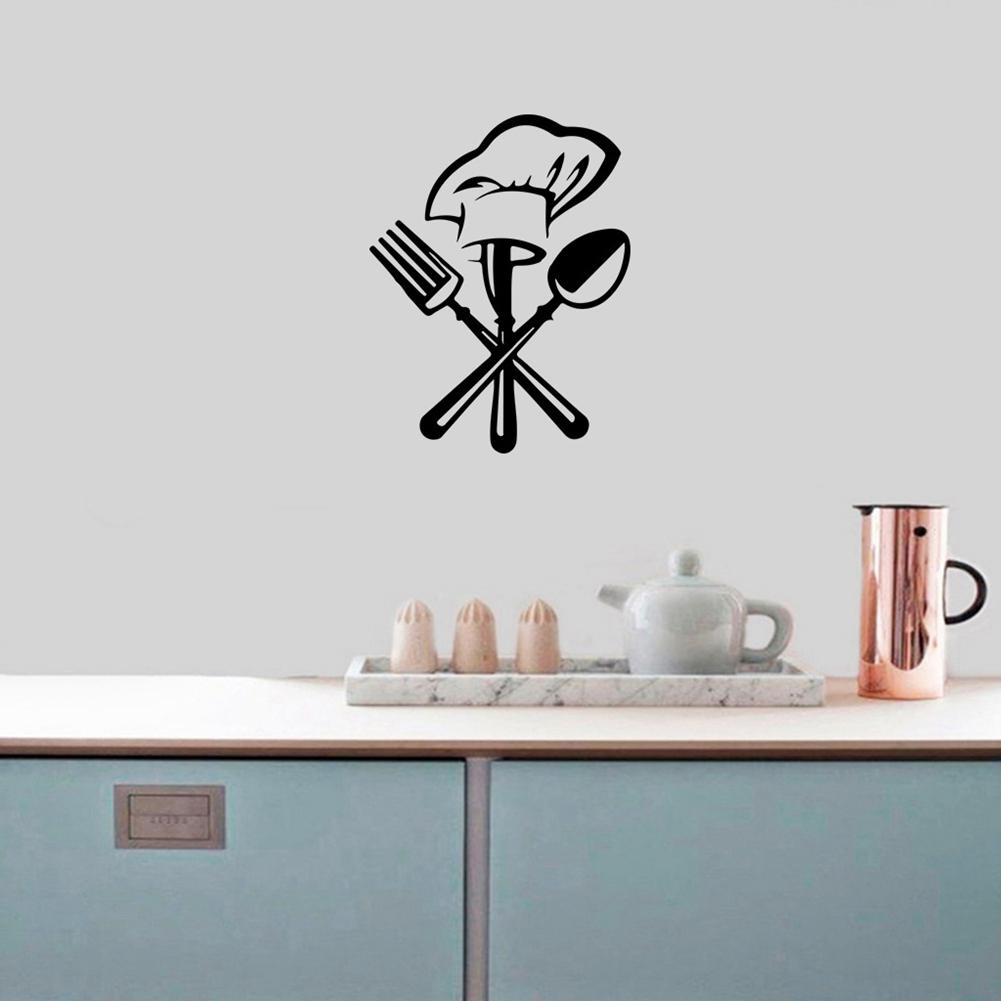 Bestick Kniv Gaffel Kockhatt Väggdekor Tapet för Kök Restaurang Dekoration