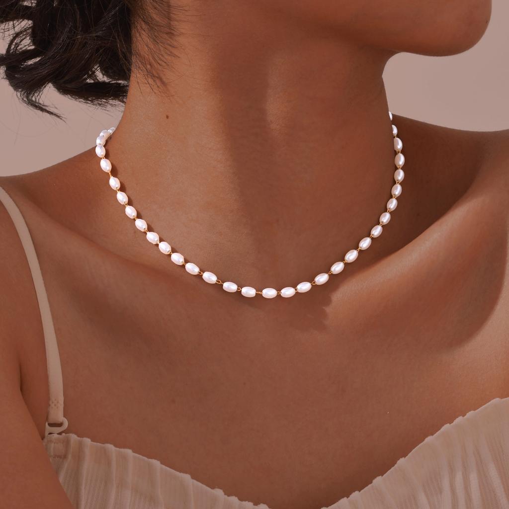 Imitation Pearl Necklace for Women, Stainless Steel Clavicle Chain, Exquisite Choker, Banquet Gifts Jewelry