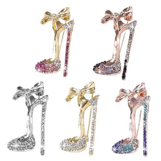 jijijing Brooch Pin, High Heels Bow Shape Lapel Pin with Sparkling Rhinestones, Women Badge for Suits Coats Bags Accessories