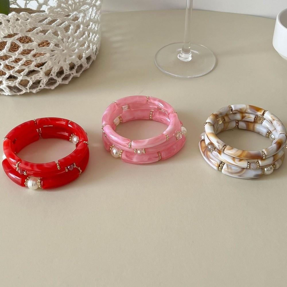 3Pcs/Set Multicolour Beads Resin Bracelet Punk Cuff Bracelet Set New Bamboo Pipe Bangles Gifts