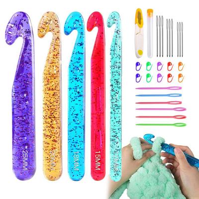 5pcs Large Crochet Hook Set 12mm-25mm Transparent Crystal Knitting Needles DIY Yarn Knitting Tool Yarn Knitting Needles Set
