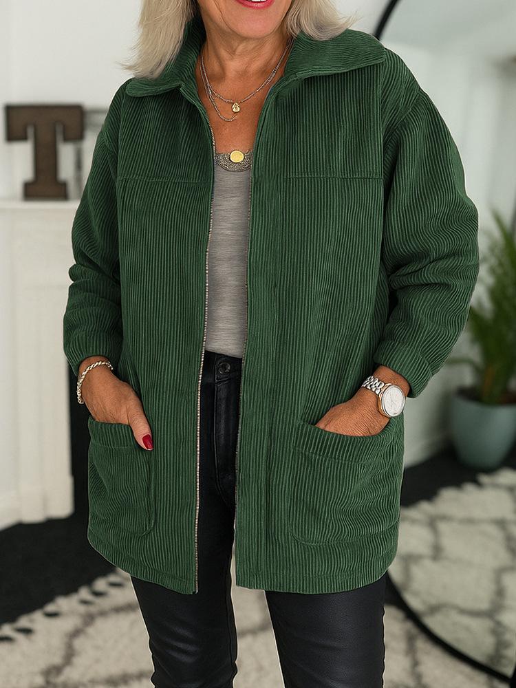 New Women's Loose Casual Lapel Long Sleeve Zipper Clean Multi-color Women's Pocket Jacket