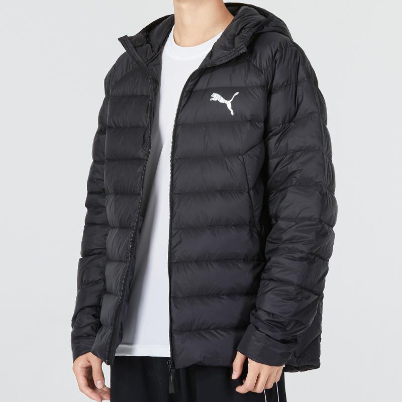 Puma Solid Color Logo Sport Casual Hooded Lightweight Down Jacket Men Outerwear Black 672911-01
