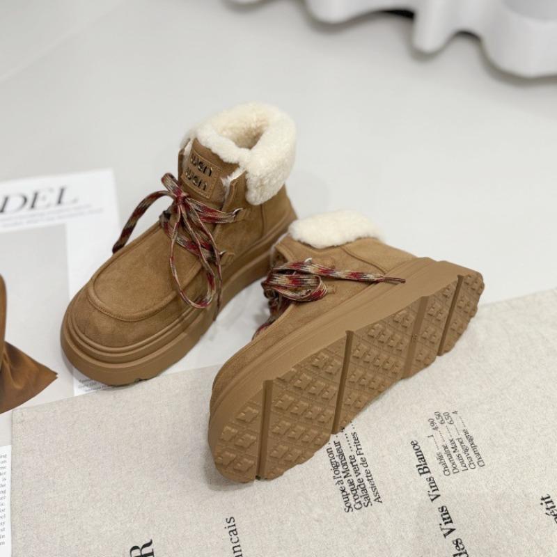 Snow Boots Real Lamb Wool Cotton Shoes Winter New Piled Thickened Thick Sole Heightened Non-slip Short Boots