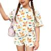 Kids Casual Short Sleeve Shirt and Shorts Set Animal Print Two Piece Outfit Lightweight Breathable Soft Fabric Summer Clothes for Children