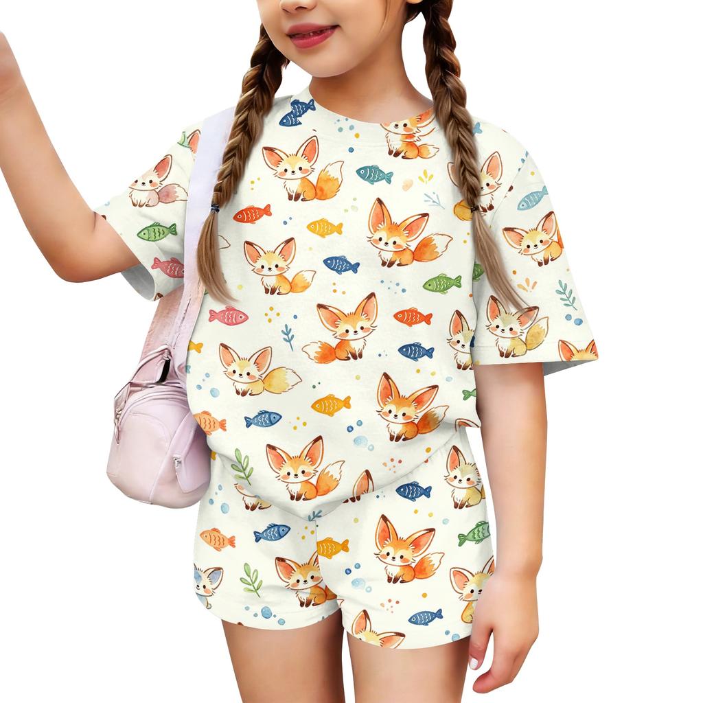 Kids Casual Short Sleeve Shirt and Shorts Set Animal Print Two Piece Outfit Lightweight Breathable Soft Fabric Summer Clothes for Children