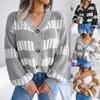 Designer Contrasting Lantern Sleeve Cardigan Sweater Jacket