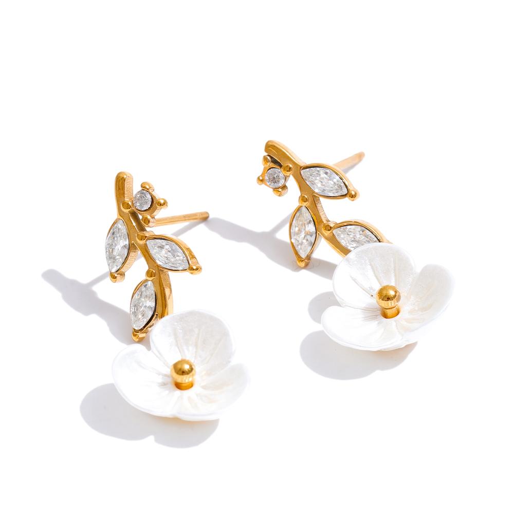 Yhpup Cubic Zirconia Resin Leaf Flower Stud Earrings Gift Exquisite Stainless Steel Fashion Chic Daily Korean Jewelry Wholesale