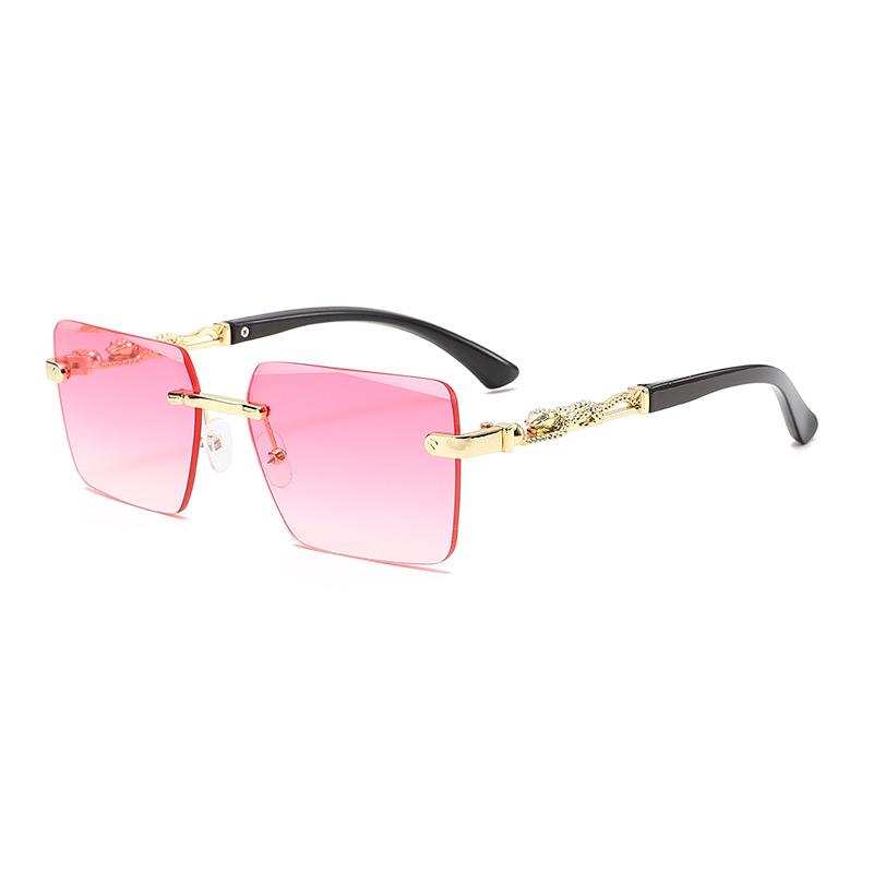 Square frameless sunglasses men's European and American trends leopard head zinc alloy fashion glasses sunglasses spot