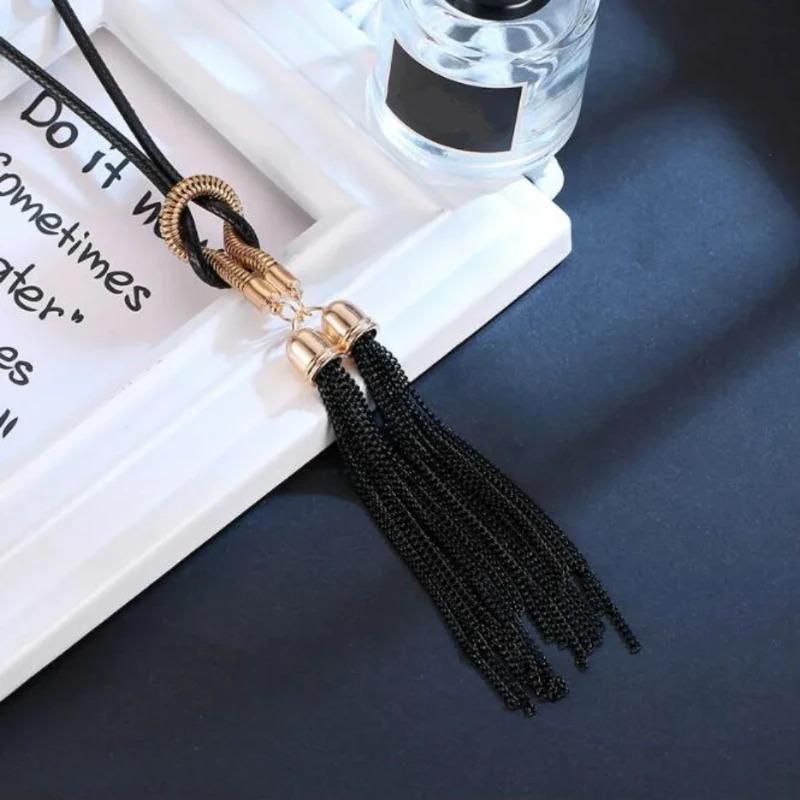 Vintage Dlouhý Uzlíkový Střapec Náhrdelník Jednoduchý a Všestranný Svetrový Řetízek Módní Dámské Šperky Doplňky Dlouhý Náhrdelník