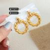 Gold-Plated Titanium Steel Braided Twist Earrings - Retro European & American Fashion, Non-Fading Simple Studs.