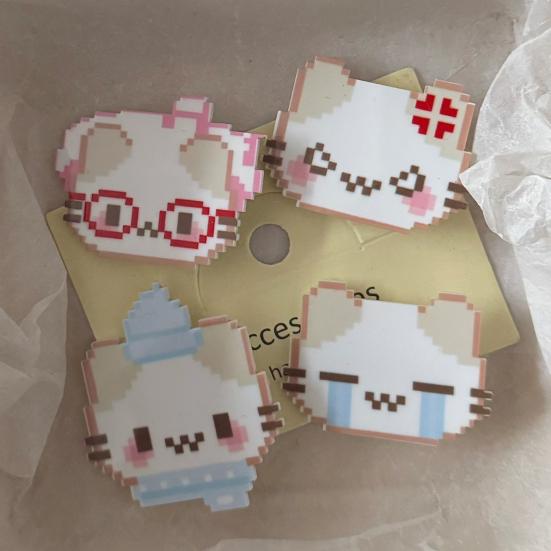 5Pcs Girl Hairpins Pixel Cat Funny Expression Design Non-Slip Clips Broken Hair Bangs Hair Pins Lightweight Hair Accessories