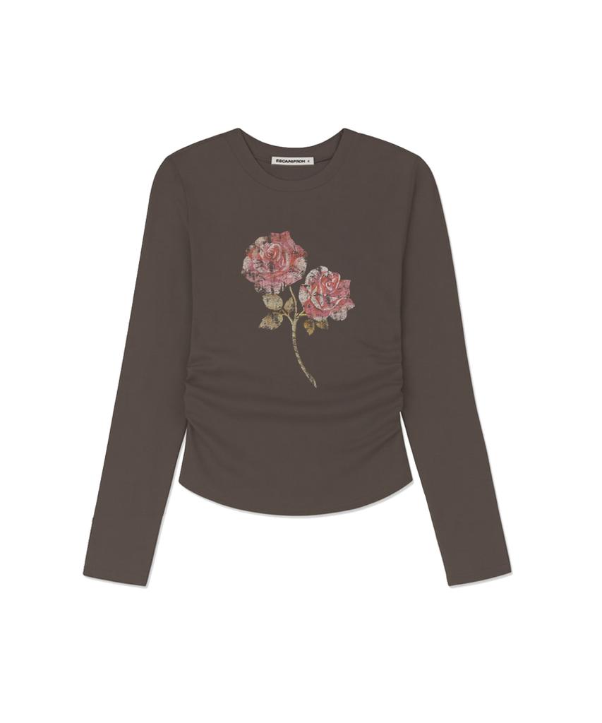 ESCAPEFROM One Flower Print Slim Fit Shirred Long Sleeve [3 Colors]