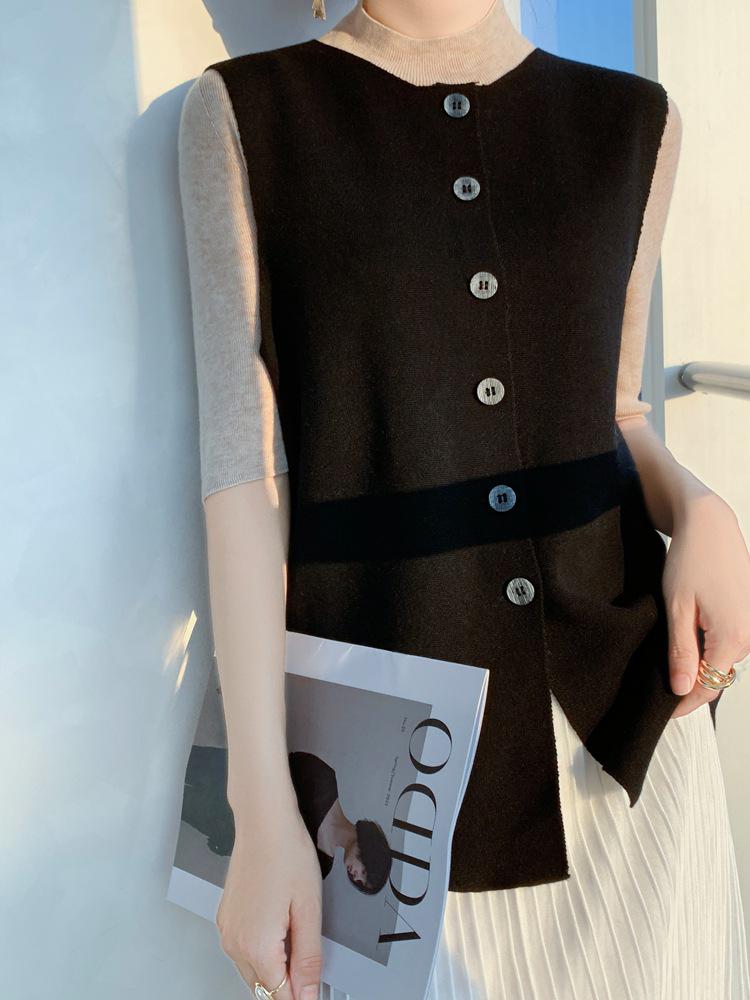 Women's Loose Fit Merino Wool Knit Sleeveless Vest Cardigan - Spring/Summer