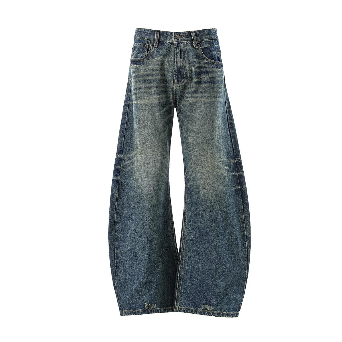 Men s Autumn American Retro Washed Jeans Banana Pants Scimitar Loose Wide Leg Pants S