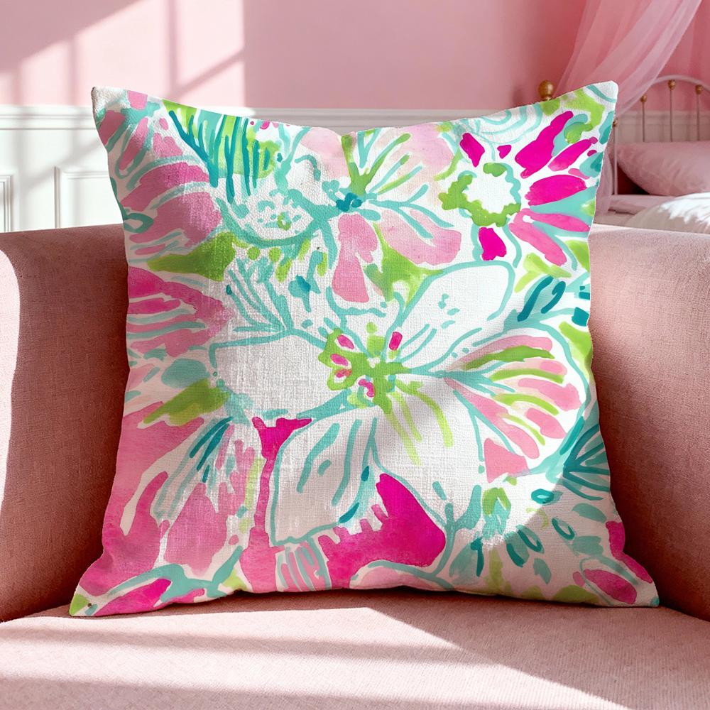 Fashion L-Lilly Pulitzer Cushion Cover Breathable Linen Pillowcase Summer Odorless Eco-Friendly Invisible Zipper Washable