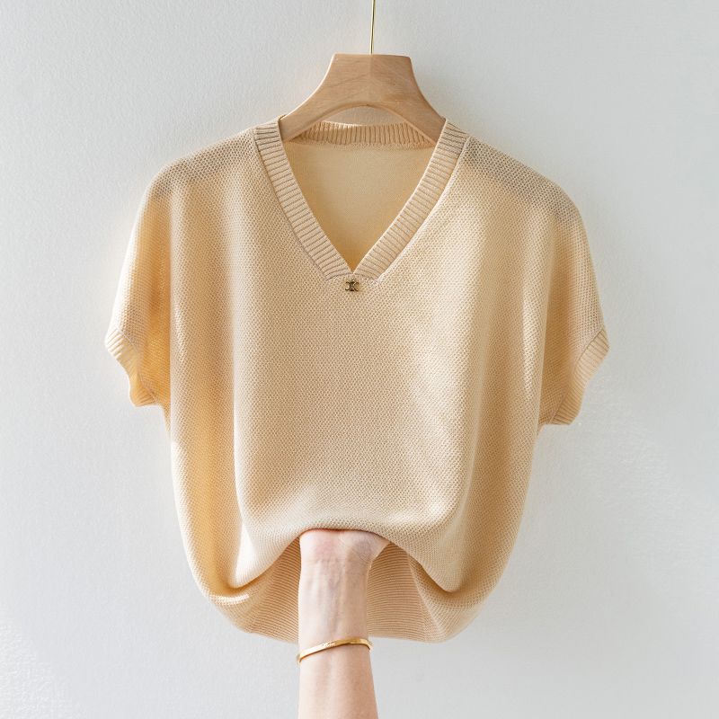 Increase Summer Short Sleeved T-shirt for Women, Loose Fit, Oversized, Thin Top, Base Knit Sweater