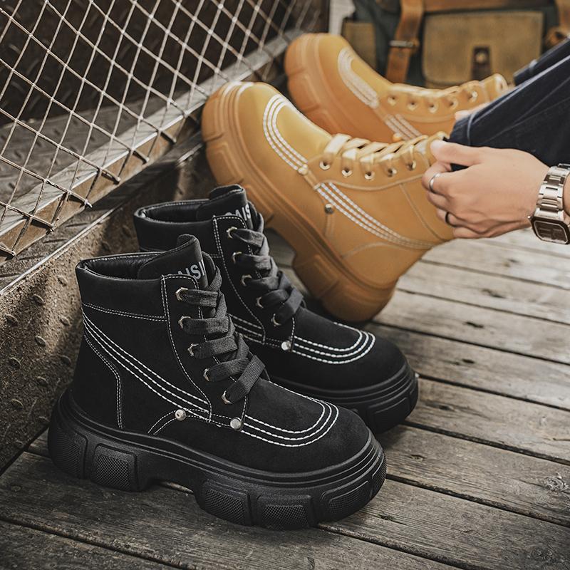 Fashion Hot Sale Autumn Men's Platform Boots Fashion Yellow Tooling Boot Men Comfortable Thick Bottom Leather Boots for Men Ankle Shoes