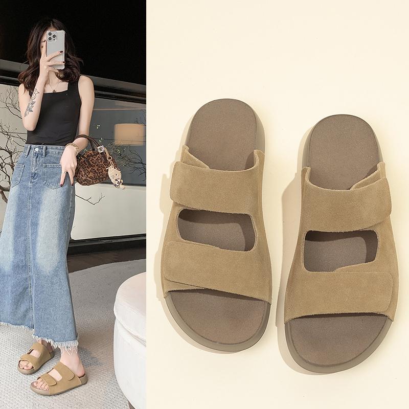 Women Clogs Sandals New Cork Clogs Slippers Women Outdoor Beach Summer Flat Sandals With Double Buckle Non-slip Slippers