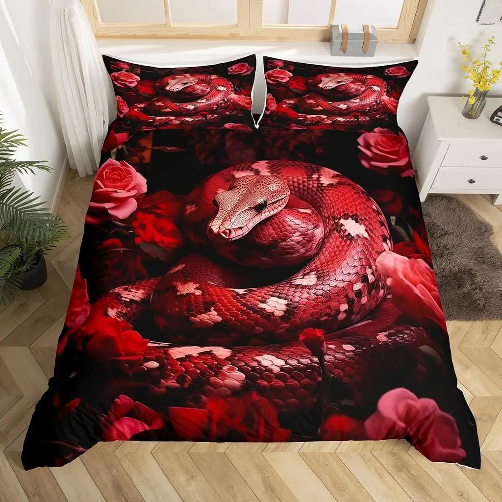 Snake Duvet Cover Python Bedding Set Gift for Teen Adult, Rainforest Animal Snake Comforter Cover Wildlife Reptiles Quilt Cover