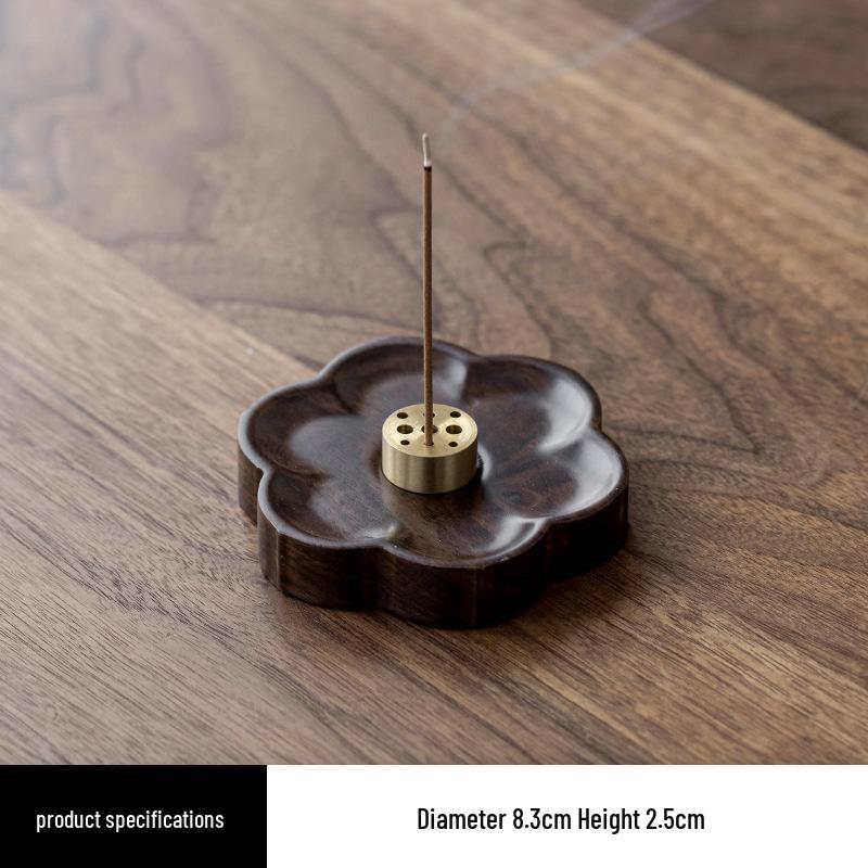 Ebony and Copper Petal-Shaped Incense Holder - Creative Sandalwood Burner Tray