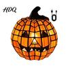Jack-O-Lantern Nigh Light 1/2Pcs Halloween Bow Pumpkin Light Stained Glass Desk Lamp Table Centerpieces Spooky Decoration for Home Office Fall