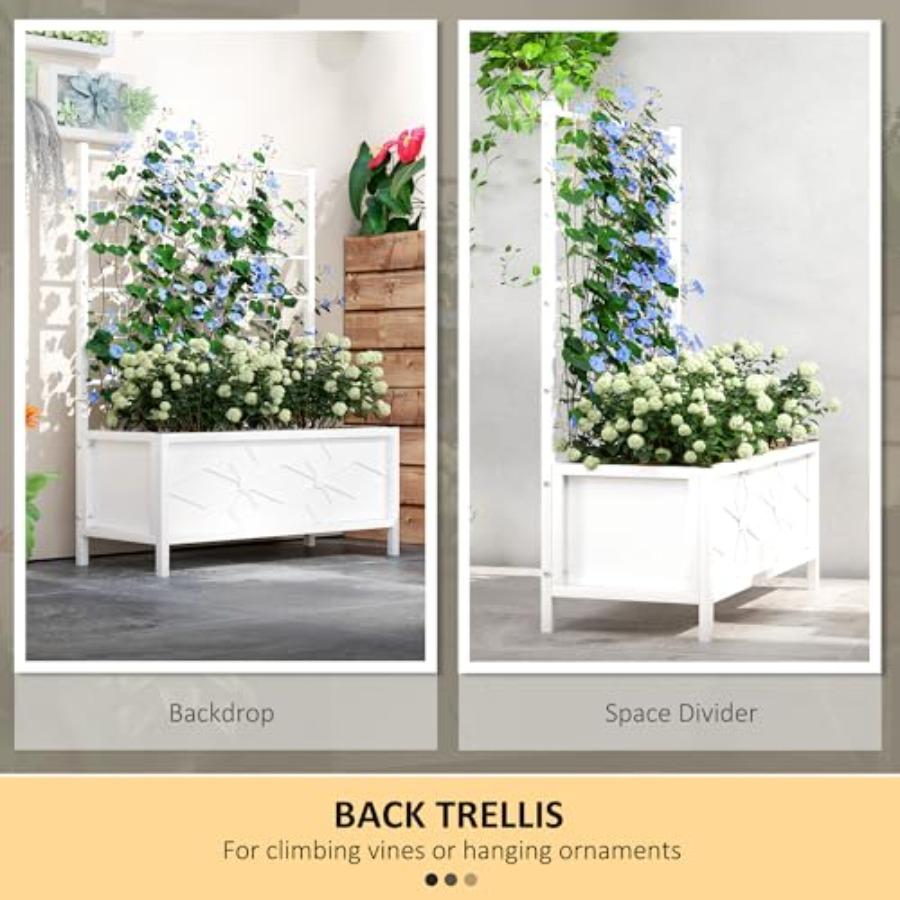 Raised Garden Bed with Trellis 35.4 X 15.7 X 47.2 Inch Planter Box for Outdoor Plants Vegetables Flowers Herbs White Wooden Pla