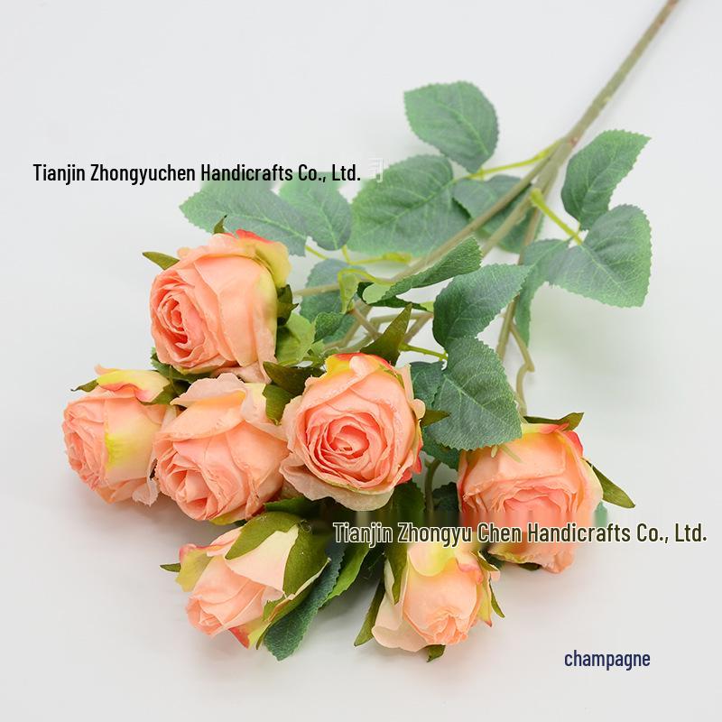 7-Head Snowflake Rose Silk Stem - Soft Decor for Hotel Lobby or Shopping Mall Festive Atmosphere